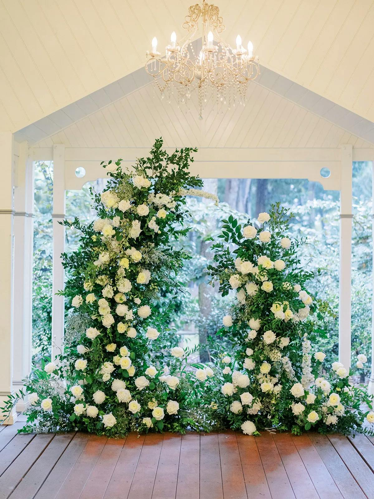 Wedding arbour with white flowers
