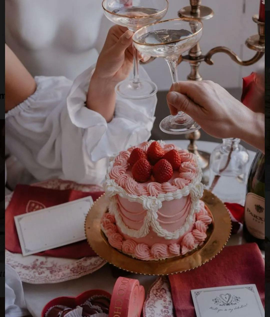 Cake and champagne on a table