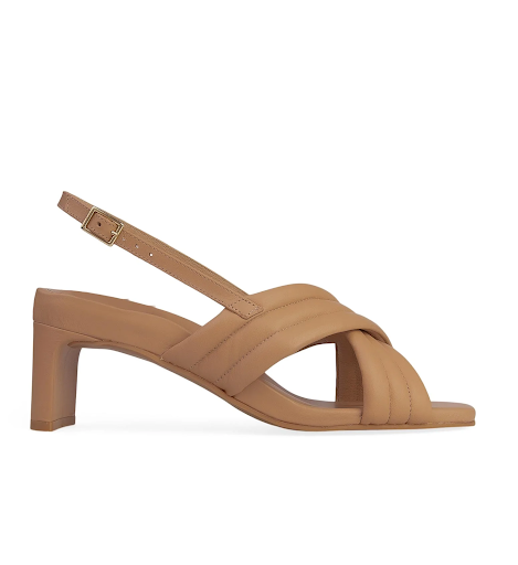 Tan high heel shoes with ankle strap