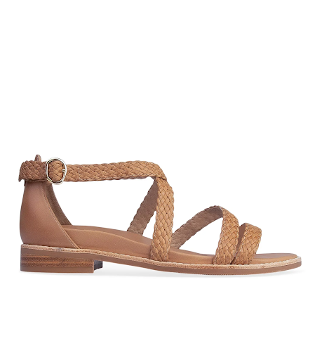 Tan leather sandal with braided strap