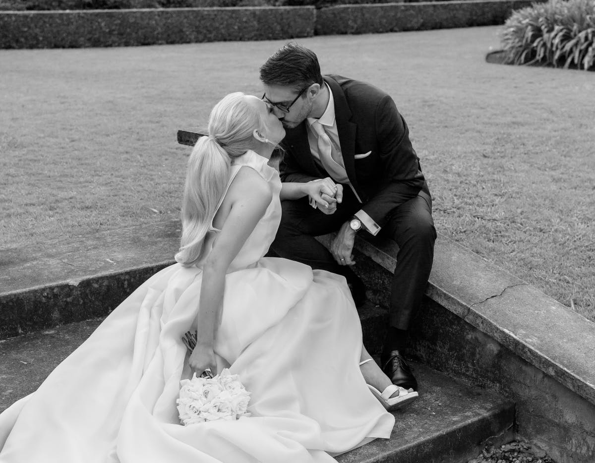 Couple kiss on steps