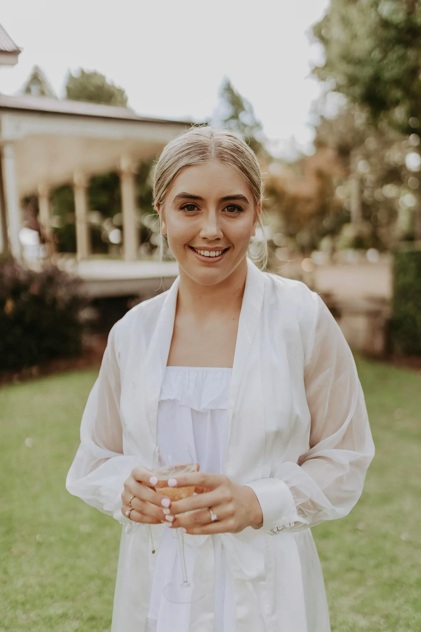 Bride in getting ready gown