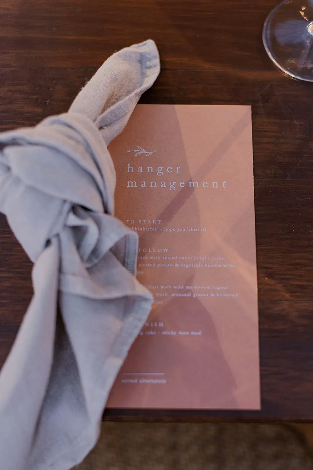 Wedding reception menus with napkin