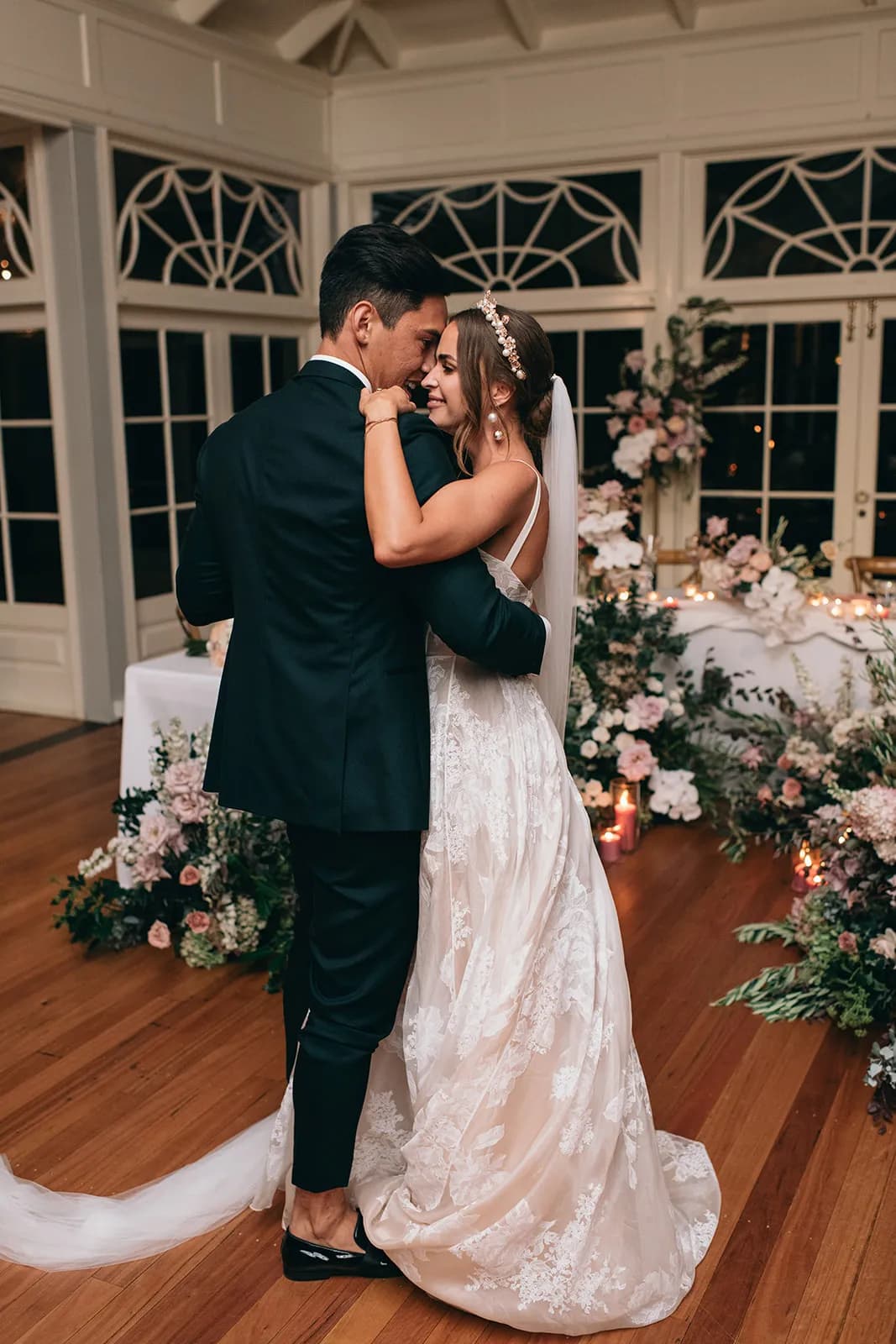 Bride and groom dancing