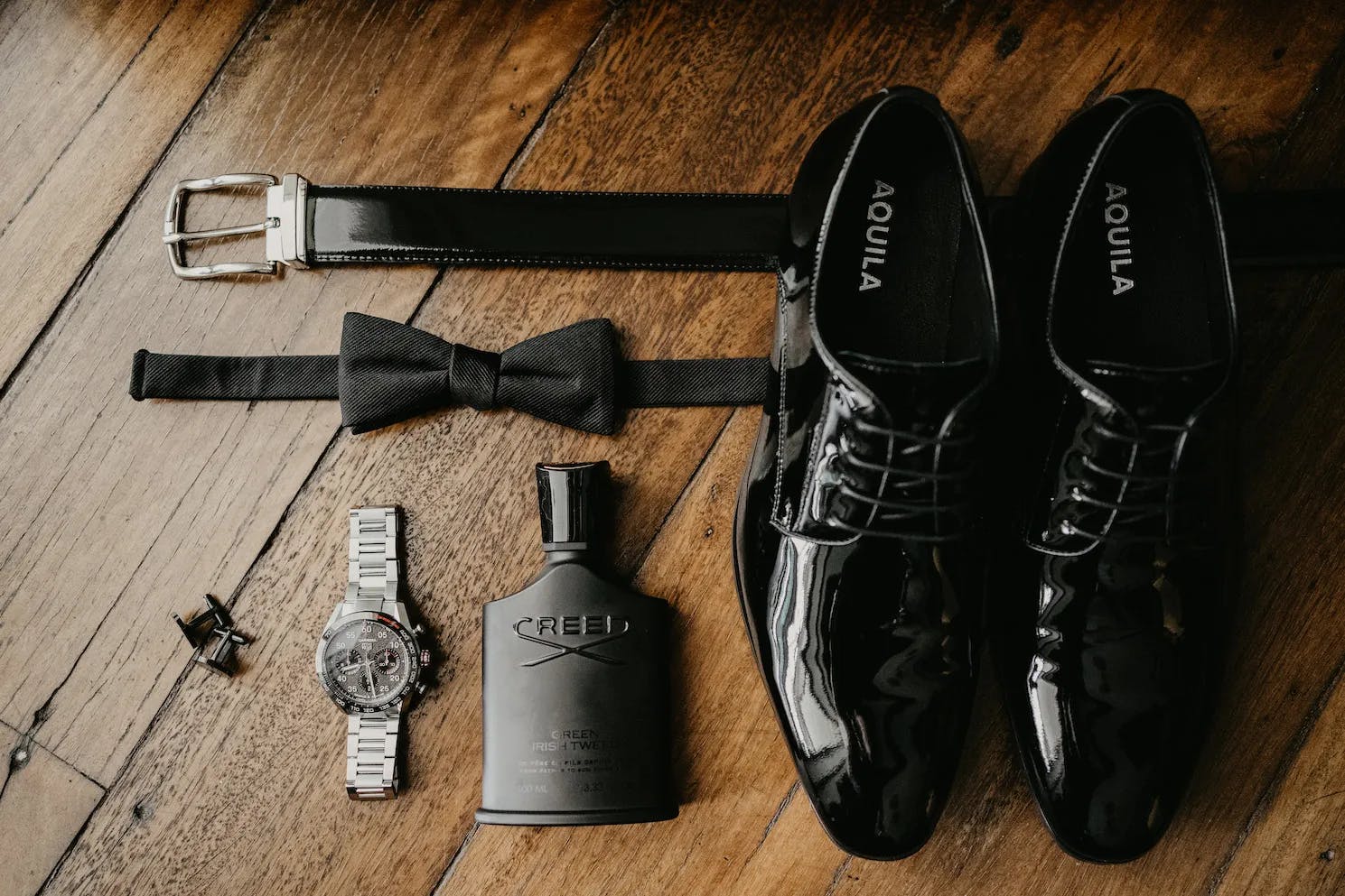 Mens shoes, belt, watch and cologne