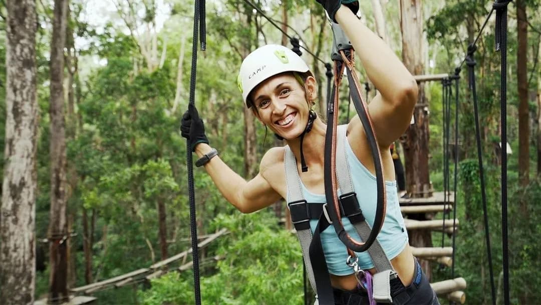 Women on a zip-lining
