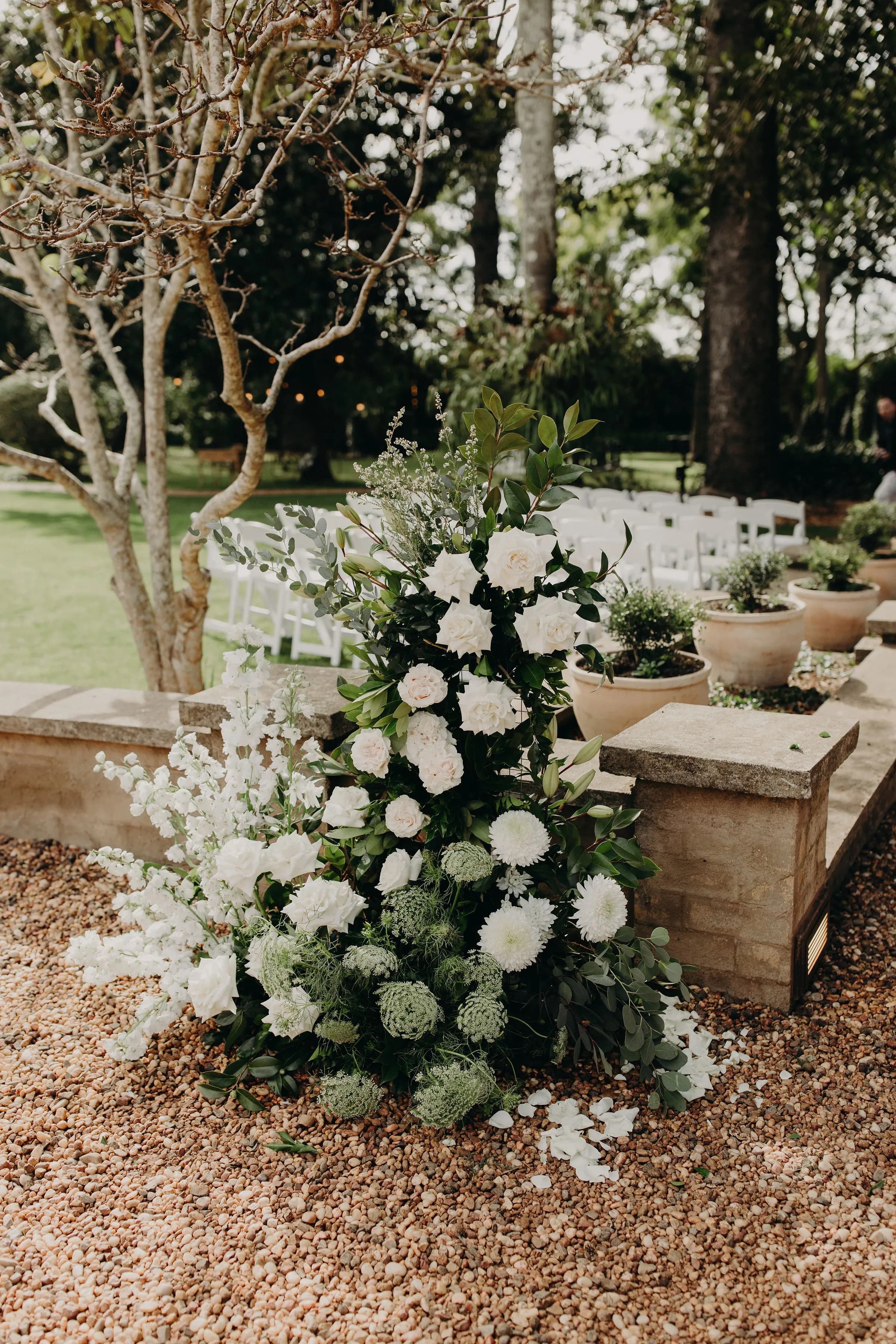 Flowers near stone steps