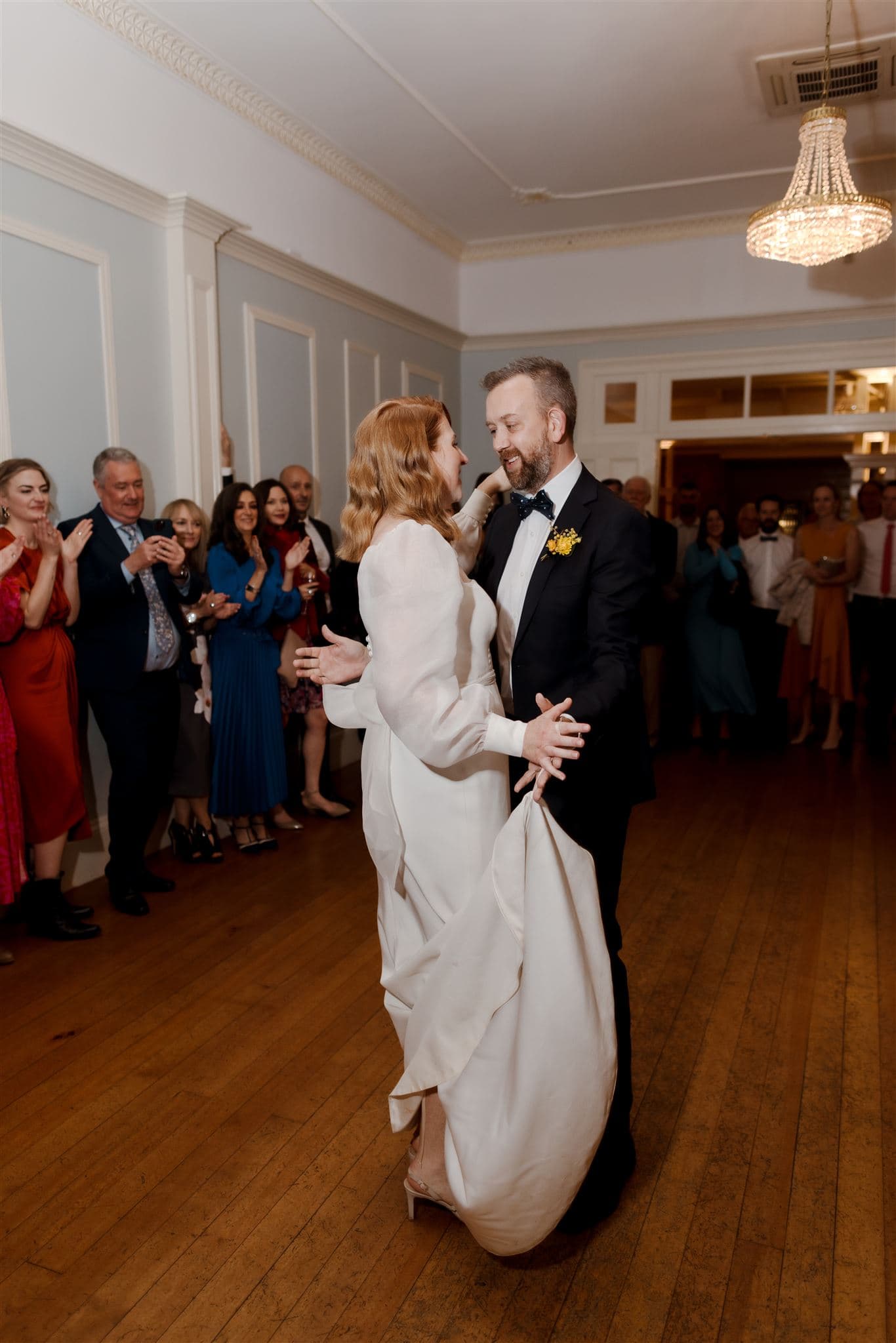 Bride and groom dancing