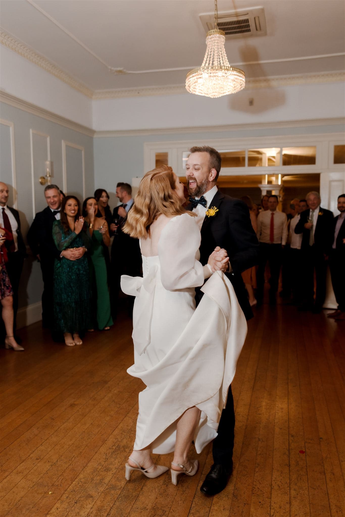 Bride and groom dancing