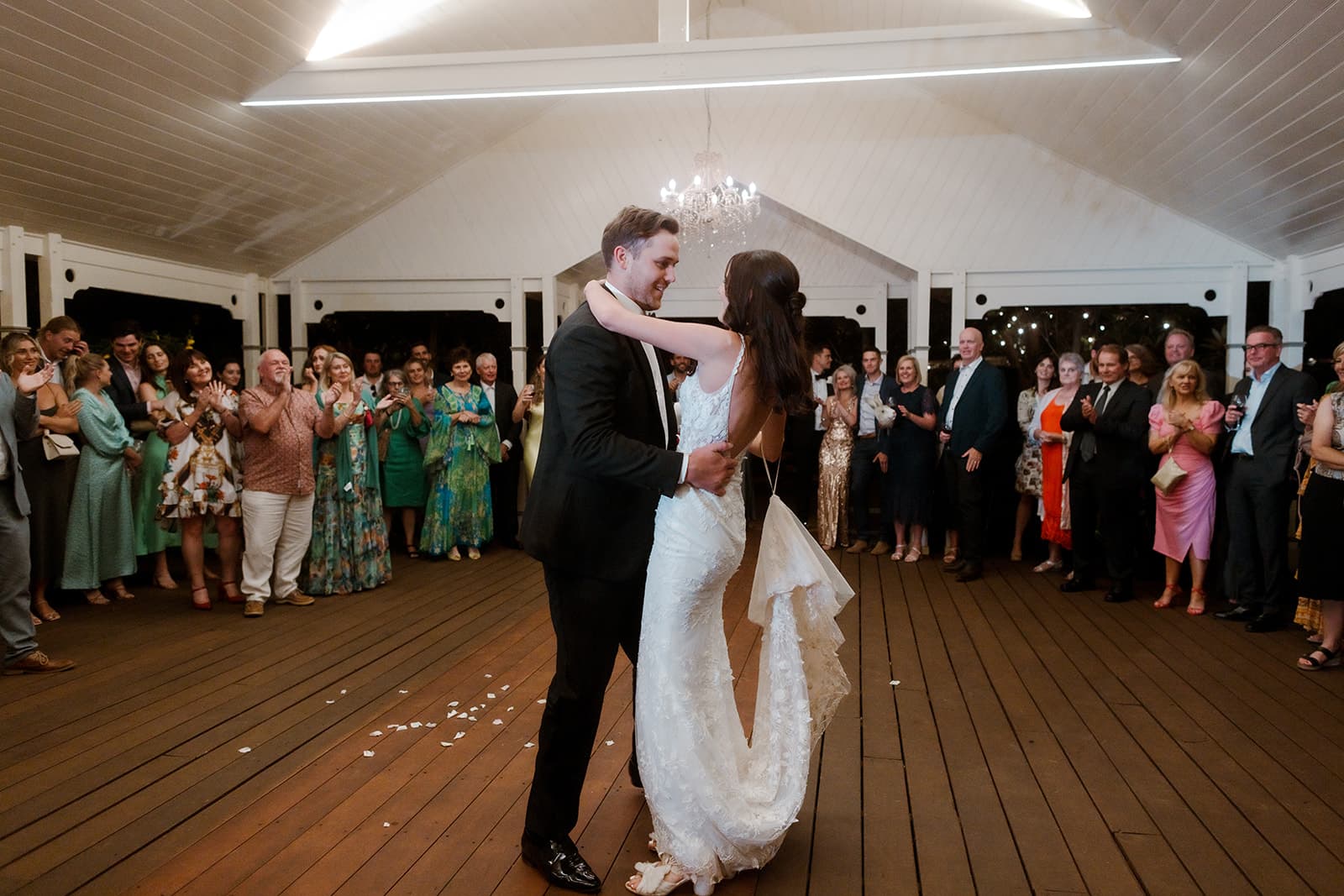 Bride and groom dancing