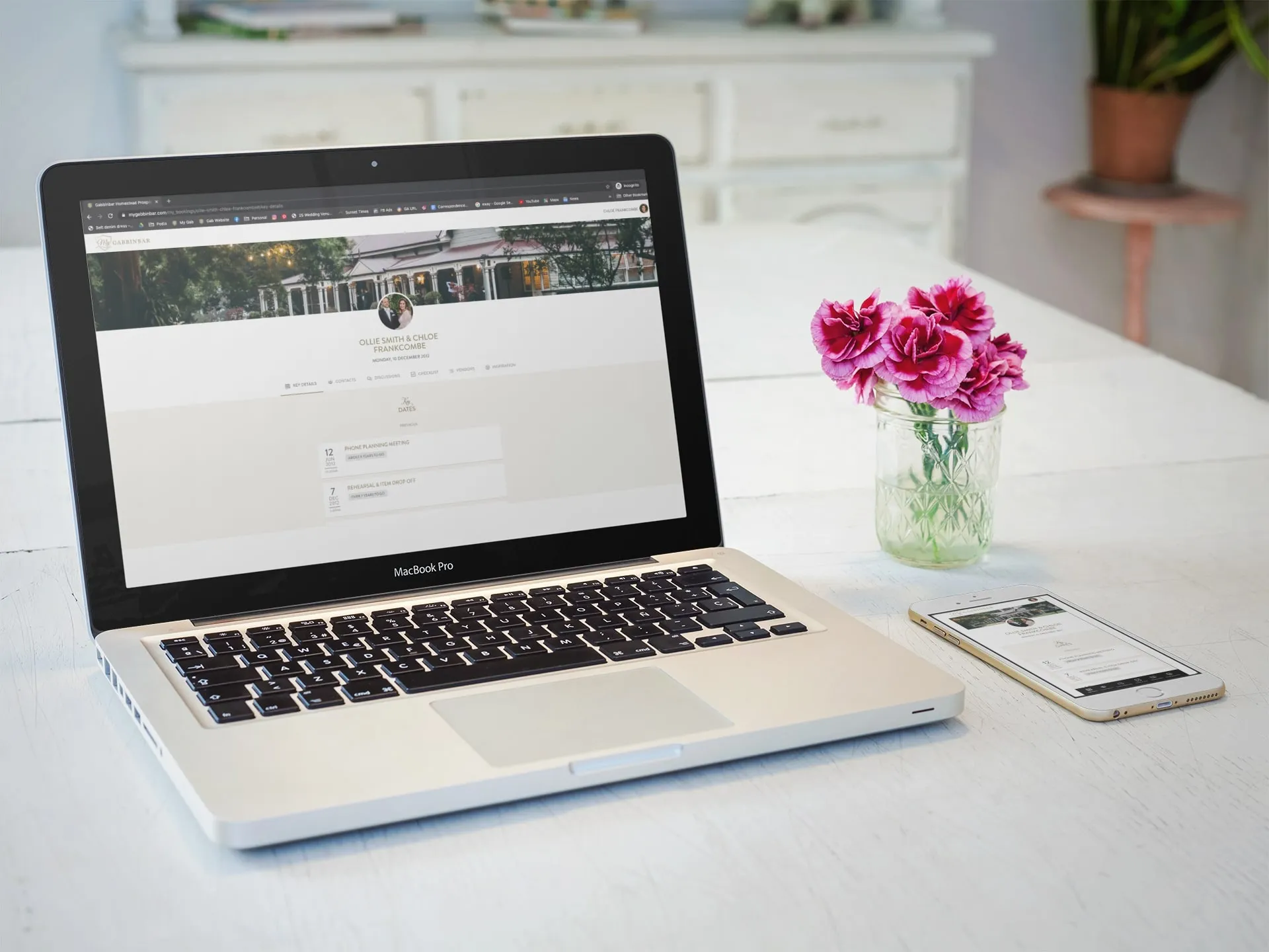 an open laptop and phone showing the gabbinbar website booking page